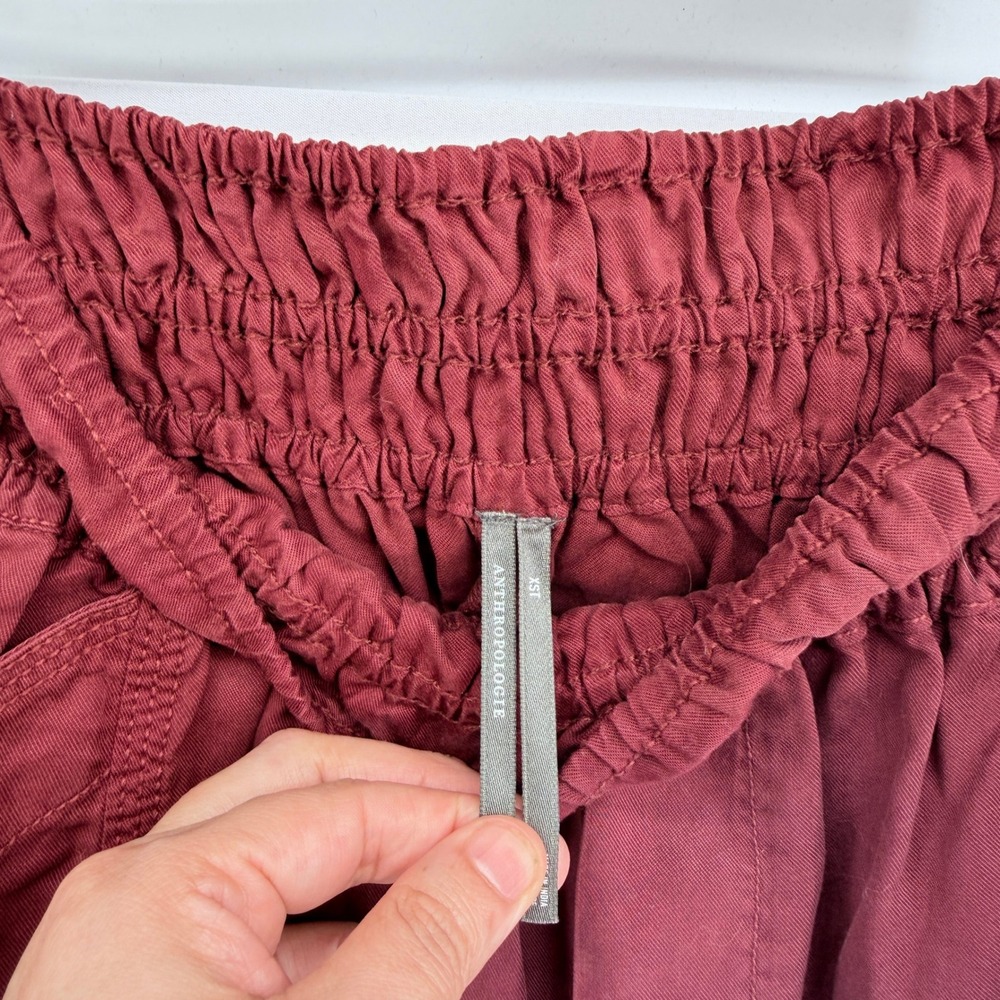 Anthropologie Wine Smocked Waist Barrel Pants Burgundy Relaxed Tall XS NEW - Picture 5 of 5